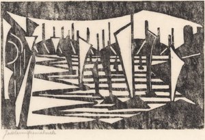 Composition (Boats in a Harbor) by Jacoba van Heemskerck (signed by artist)