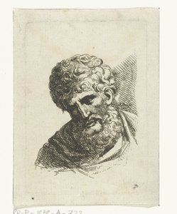 Bust of a man with curly hair and beard