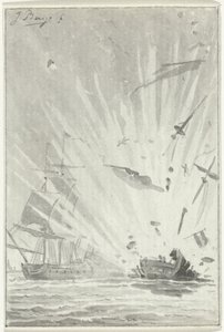 Explosion of the Dutch Privateer Ship The Brave Patriot in Battle with the English Ship Chameleon, August 14, 1781 by Jacobus Buys