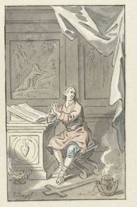 Seated Man with Folded Hands, Behind a Bible