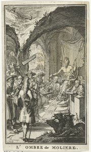 Molière Before the Judges of Pluto (The Shadow of Molière) (Title Page for: The Shadow of Molière, 1683) by Jacobus Harrewijn