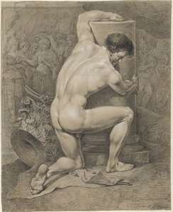 Kneeling Male Nude, Arms Around a Column