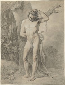 Standing Male Nude, in Front of a Tree by Jacobus Johannes Lauwers
