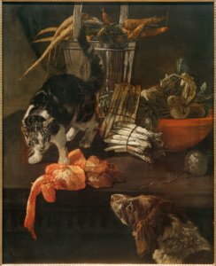 Kitchen Piece with Dog and Cat by Jacobus Victors