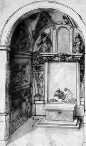 A Design for a Chapel decorated with frescoes and an altar with a Lamentation, the Annunciation above by Jacopo (attr. to) Zucchi