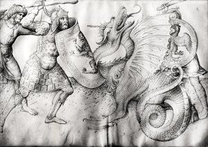 Battle between warriors and a dragon, c.1450 by Jacopo Bellini