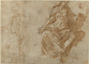 Saint Cecilia and a Seated Female Figure Holding a Book by Jacopo Ianguidi Bertoia