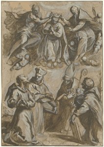 Four Saints in Adoration and the Coronation of the Virgin Mary by Jacopo Palma (il Giovane)