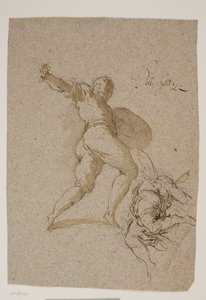 Leaping Warrior and a Flying Angel Seen from Behind