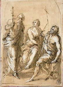 Saint Justina of Padua Enthroned, with Saints James the Less and John the Baptist by Jacopo Palma il Giovane