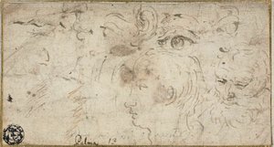 Sketches of Heads, Eyes, Ear, and Mouth by Jacopo Palma il Giovane
