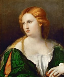 Young Woman in a Green Dress, a Box in Her Hand by Jacopo Palma il Vecchio the Elder