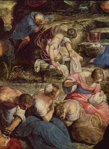 The Gathering of Manna, central detail: sewing woman
