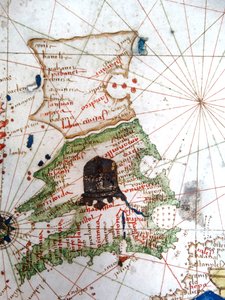 England, Wales and Scotland from a Renaissance map of Europe, 1528