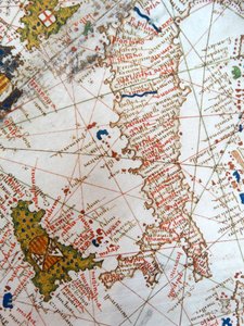 Italy and Sicily from a Renaissance map of Europe, Jacopo Russo (after) 1528
