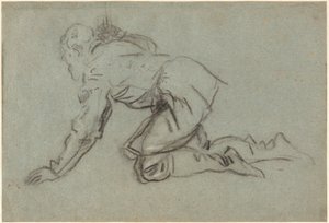 A Kneeling Man Holding a Staff by Jacopo Tintoretto