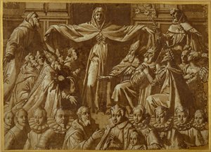 The Madonna della Misericordia with Sts. Francis and Dominic, with other saints and rulers and a family of donors by Jacopo Zucchi