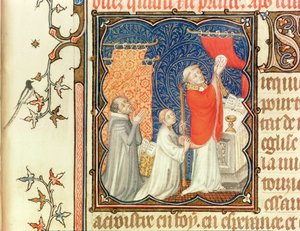Jean de France Duke of Berry Praying Before the Elevation of the Host, from Les Petites Heures de Duc de Berry by Jacquemart de Hesdin