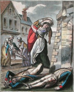 Women helping the injured during the French Revolution, engraved by Labrousse, c.1795