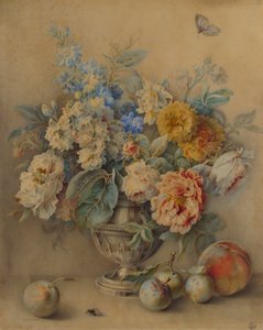 Flowers in a Silver Caster, Fruit in the Foreground