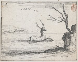 A Stag in the Water, No. 12 from the Series by Jacques Callot