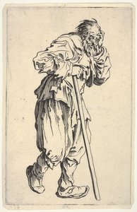 Bearded Man, Dressed in Rags, Holding His Head with One Hand and a Walking Stick with the Other, from "The Beggars"