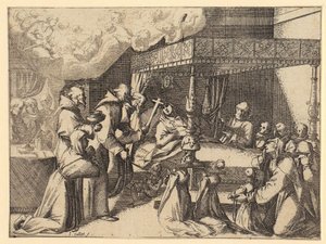 Archduchess Margarethe at the Papal Audience, Plate 5 from the Series "Requiem for the Queen of Spain" by Jacques Callot