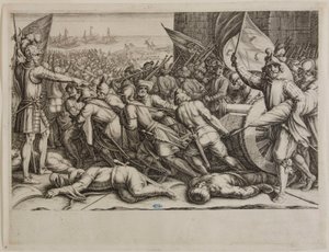 The Life of Ferdinand I de Medici, Re-embarkation of the Troops. Ninth Number of a Suite of 16 Completed Pieces and 2 Extra Pieces (Lieure 155, Meaume 542) by Jacques Callot