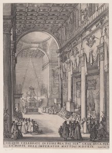The Catafalque of the Emperor Matthais, also called The Small Preacher, The Funerary Chapel of Florence and Requiem of The Emperor Matthais by Jacques Callot
