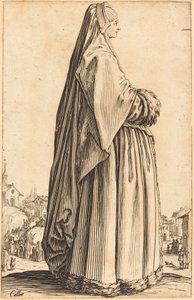 Noble Woman Wearing a Veil and a Dress Trimmed in Fur by Jacques Callot