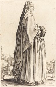 Noble Woman Wearing a Veil and a Dress Trimmed in Fur by Jacques Callot