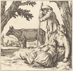 Peasant Couple with Cow by Jacques Callot