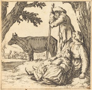 Peasant Couple with Cow by Jacques Callot