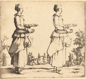 Peasant Woman with Basket, in Profile, Facing Right, 1617 and 1621 by Jacques Callot