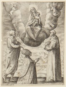 Pope Boniface VIII with St. Francis and St. Crispin Adoring the Virgin and the Infant Jesus by Jacques Callot