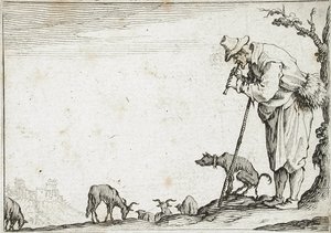 Shepherd Playing a Flute by Jacques Callot
