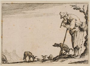 Shepherd Playing a Flute, from “The Caprices” (Florence Edition) by Jacques Callot