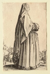 The Lady Wearing a Large Veil and a Dress Trimmed with Furs by Jacques Callot