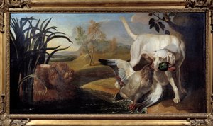 Braque Dog Holding a Mallard in His Mouth by Jacques Charles Oudry