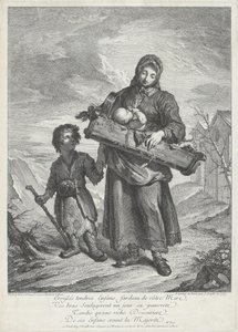 A Young Mother Carrying a Crib by Jacques Dumont Le Romain, finished by Jean Daullé