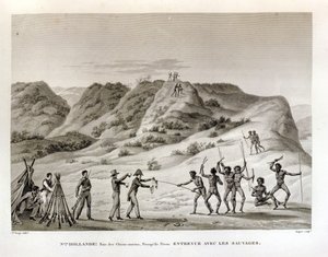 Shark Bay, Peron Peninsula, New Holland: Meeting with the Natives by Jacques Etienne Victor Arago