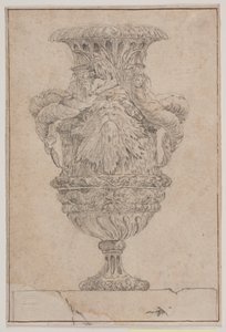 Decorative Vase with Large Head, Sea God and Water Nymph. Copy after Plate 26 in the Suite of Vases Drawn by Saly in 1746. 