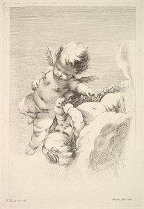 Two Cupids, One Holding a Wreath, mid to late 18th century by Jacques Gabriel Huquier