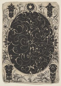 Oval Case Decorated with Schweifwerk in Two Variants, Surrounded by Smaller Motifs, ca. 1614-19 by Jacques Hurtu