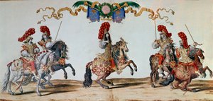 Carrousel of 1662: King Louis XIV and the knights participating in the Carrousel of 1662 in Paris