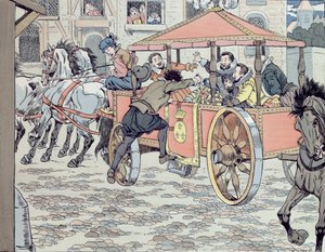 Assassination of Henri IV by Francois Ravaillac in the rue de la Ferronerie on 14th May 1610, c.1900 by Jacques Marie Gaston Onfray de Breville (Job)