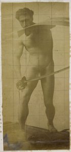 Study of a Male Nude Model, Standing with Sword and Shield in Hand, in the Studio of Jacques de Lalaing by Jacques Lalaing (attributed to)