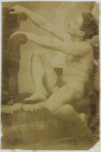 Study of a Male Nude Model, Sitting and Seen from the Side, in the Studio of Jacques de Lalaing by Jacques Lalaing (attributed to)