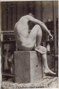 Study of a Male Nude Model, Sitting and Seen from the Side, in the Studio of Jacques de Lalaing by Jacques Lalaing (attributed to)