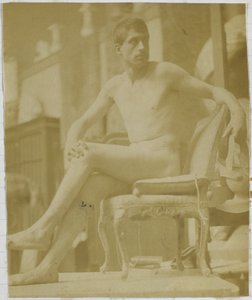 Study of a Male Nude Model, Sitting on a Fauteuil and Seen from the Back, in the Studio of Jacques de Lalaing